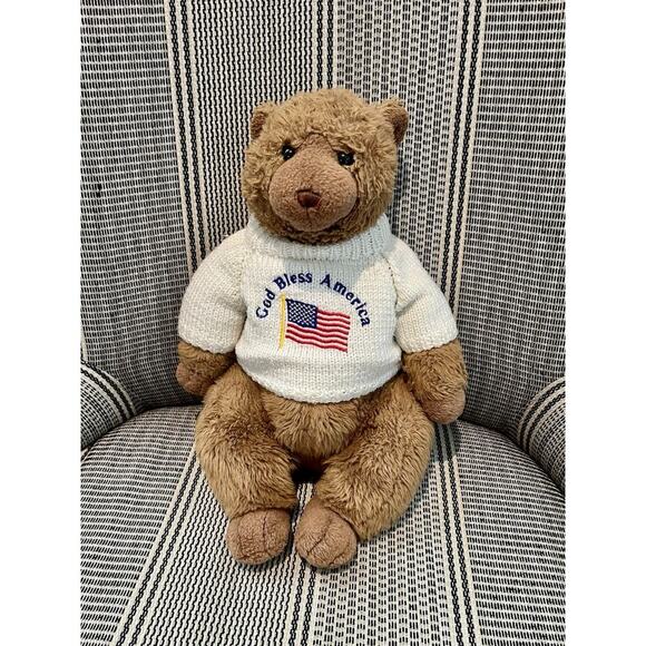 Vintage Rare GUND God Bless America Tan Teddy Bear Plush Toy 14”Collectible - Picture 3 of 4